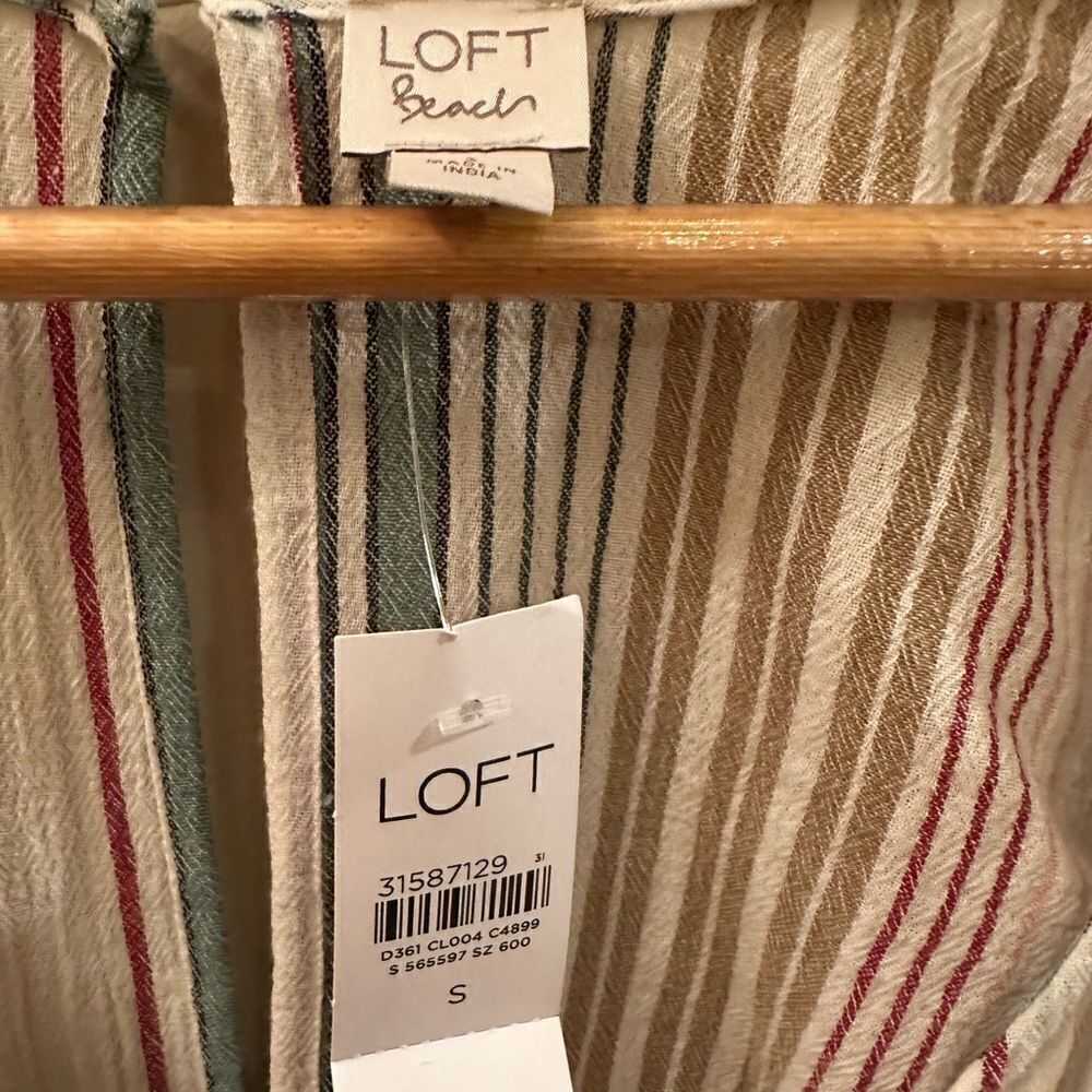 Loft Beach Striped Tie Front Wide Leg Jumpsuit Puff Sleeve Small - Picture 5 of 6